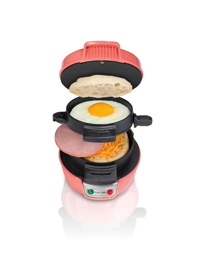 Hamilton Beach صانعة ساندويتش الإفطار من هاملتون بيتش مع حلقة طهي البيض، تخصيص المكونات، مثالية للمافن الإنجليزي، الكرواسون، الوافل الصغيرة، هدايا مثالية للأفيال البيضاء، كورال (25483) - Image 1