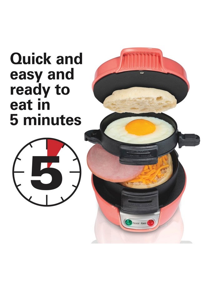 Hamilton Beach صانعة ساندويتش الإفطار من هاملتون بيتش مع حلقة طهي البيض، تخصيص المكونات، مثالية للمافن الإنجليزي، الكرواسون، الوافل الصغيرة، هدايا مثالية للأفيال البيضاء، كورال (25483) - Image 2