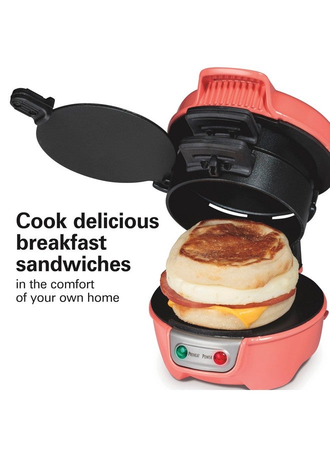 Hamilton Beach صانعة ساندويتش الإفطار من هاملتون بيتش مع حلقة طهي البيض، تخصيص المكونات، مثالية للمافن الإنجليزي، الكرواسون، الوافل الصغيرة، هدايا مثالية للأفيال البيضاء، كورال (25483) - Image 3
