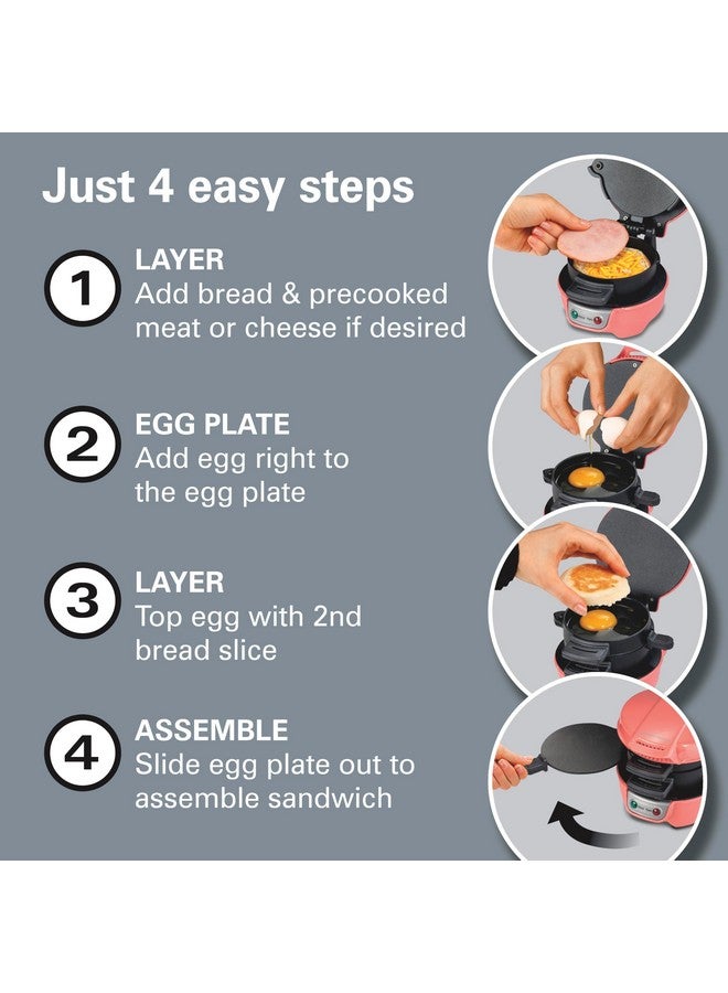 Hamilton Beach صانعة ساندويتش الإفطار من هاملتون بيتش مع حلقة طهي البيض، تخصيص المكونات، مثالية للمافن الإنجليزي، الكرواسون، الوافل الصغيرة، هدايا مثالية للأفيال البيضاء، كورال (25483) - Image 4