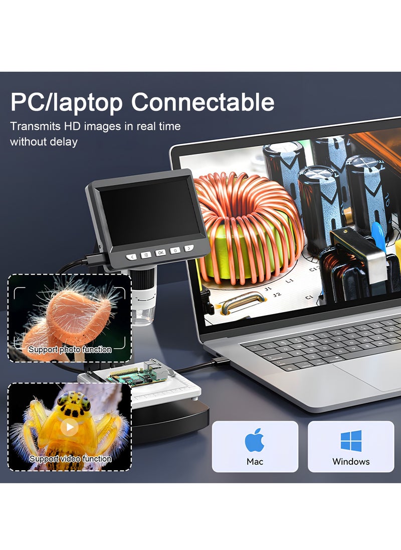 Digital Microscope LCD, 50x - 1000x Magnification, 4.3 Inch Screen, 1080P Resolution, Lens with 2 Million Pixels, Electric Microscope with 8 LED Light, Can Be Connected to PC, Laptop  - Image 5