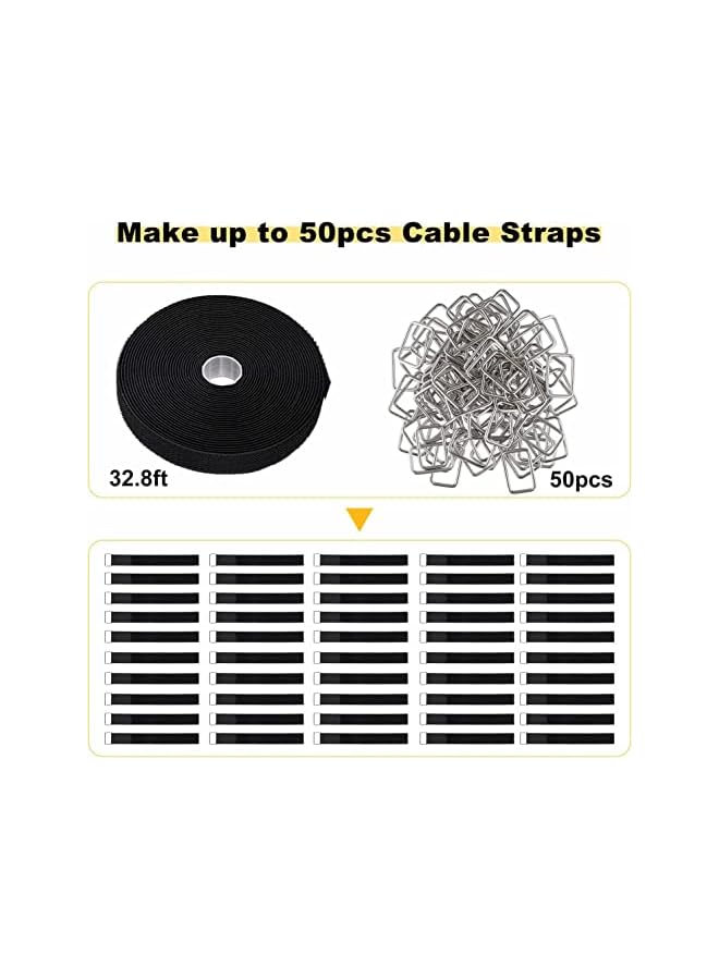 Green Tiger 32Ft Adjustable Fastening Cable Straps with 50 Metallic Buckles, Adjustable Cut-to-Length Fastening Cord Management Organizer Wire Wrap Strap for Home, Office, Data Centers - Image 2