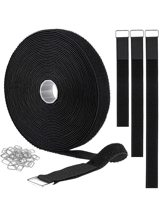 Green Tiger 32Ft Adjustable Fastening Cable Straps with 50 Metallic Buckles, Adjustable Cut-to-Length Fastening Cord Management Organizer Wire Wrap Strap for Home, Office, Data Centers - Image 1