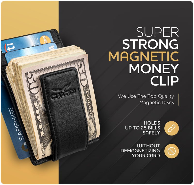 Claasico Money Clip Leather Wallet For Men Slim Front Pocket RFID Blocking with Super Strong Magnetic - Image 3