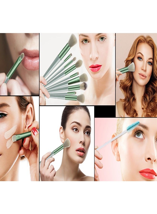 فكس مجموعة فرش مكياج صناعية فاخرة مكونة من 13 قطعة للبودرة وكريم الأساس ومكياج العيون مع حقيبة تخزين (أخضر) - Image 2