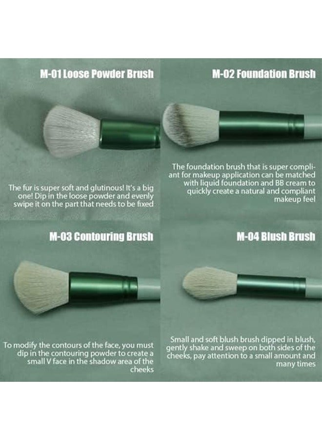 فكس مجموعة فرش مكياج صناعية فاخرة مكونة من 13 قطعة للبودرة وكريم الأساس ومكياج العيون مع حقيبة تخزين (أخضر) - Image 5