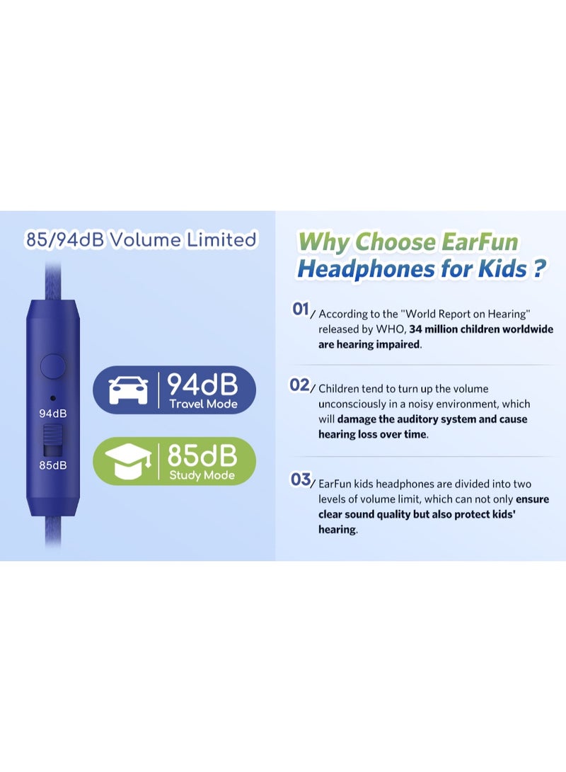 إيرفن سماعات EarFun Kids للأطفال مزودة بميكروفون، سماعات سلكية بحد أقصى لمستوى الصوت 85/94 ديسيبل، خاصية مشاركة الصوت، صوت ستيريو، عصابة رأس قابلة للتعديل، مناسبة للمدرسة والسفر والهاتف والتابلت. - Image 2