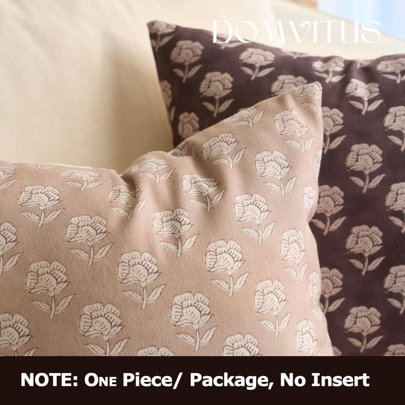DOMVITUS Floral Pillow Covers 24x24 Throw Pillow Covers Decorative Farmhouse Block Floral Print Vintage Pillow Cover for Living Room Couch Bed  Light Camel  1PC - Image 5