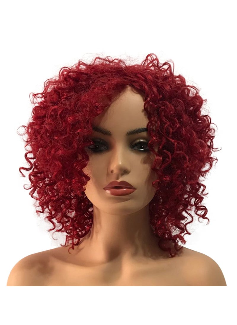 Wiginway - Wiginway Vivid Red Medium Full Curly Wigs Halloween Party Fun Wig Heat Resistance Synthetic Wig 8 Inch - Image 1