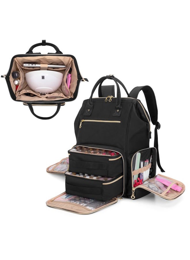 BAFASO Nail Polish Organizer Backpack Holds 56 Bottles and a Nail Lamp, Nail Polish Bag with 2 Removable Pouches and Tools Storage Sections (Patented Design), Black  - Image 1