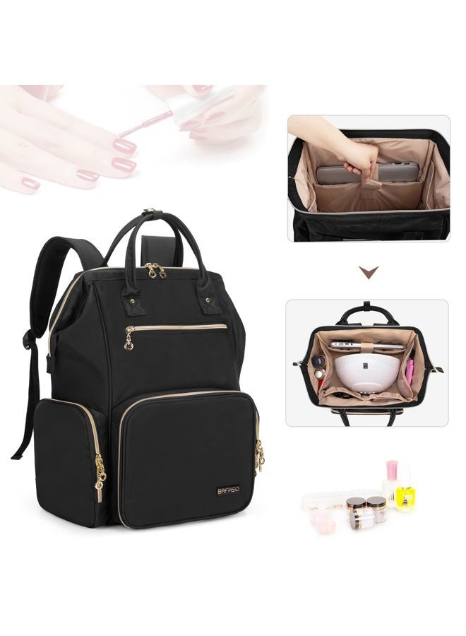 BAFASO Nail Polish Organizer Backpack Holds 56 Bottles and a Nail Lamp, Nail Polish Bag with 2 Removable Pouches and Tools Storage Sections (Patented Design), Black  - Image 3