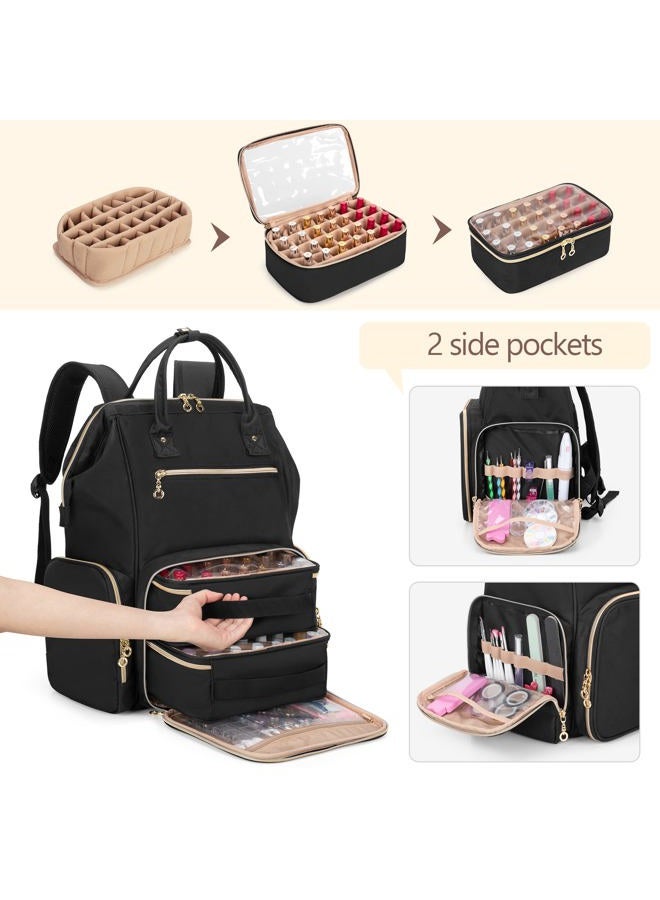 BAFASO Nail Polish Organizer Backpack Holds 56 Bottles and a Nail Lamp, Nail Polish Bag with 2 Removable Pouches and Tools Storage Sections (Patented Design), Black  - Image 2