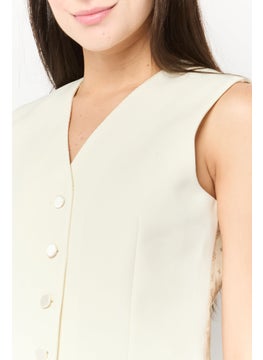 GUCCI Women Regular Fit Solid Casual Vest, White  - Image 3