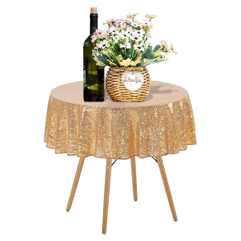 TCBESTO Light Gold Sequin Tablecloth 50"" Glitter Round Table Cover Metal Shiny Table Cloth for Birthday Parties Showers Weddings Christmas Thanksgiving - Image 1