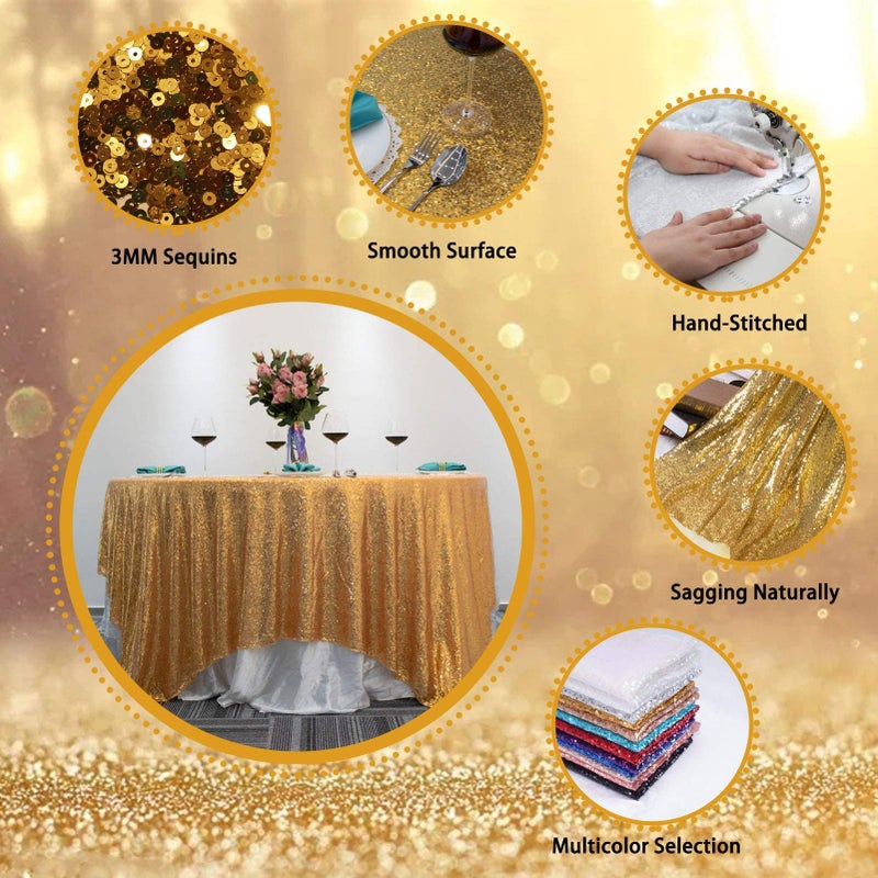 TCBESTO Light Gold Sequin Tablecloth 50"" Glitter Round Table Cover Metal Shiny Table Cloth for Birthday Parties Showers Weddings Christmas Thanksgiving - Image 4
