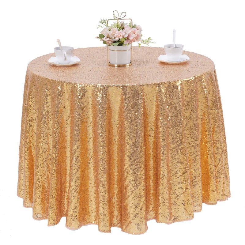 TCBESTO Light Gold Sequin Tablecloth 50"" Glitter Round Table Cover Metal Shiny Table Cloth for Birthday Parties Showers Weddings Christmas Thanksgiving - Image 5