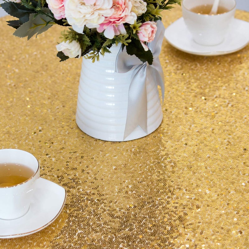 TCBESTO Light Gold Sequin Tablecloth 50"" Glitter Round Table Cover Metal Shiny Table Cloth for Birthday Parties Showers Weddings Christmas Thanksgiving - Image 3