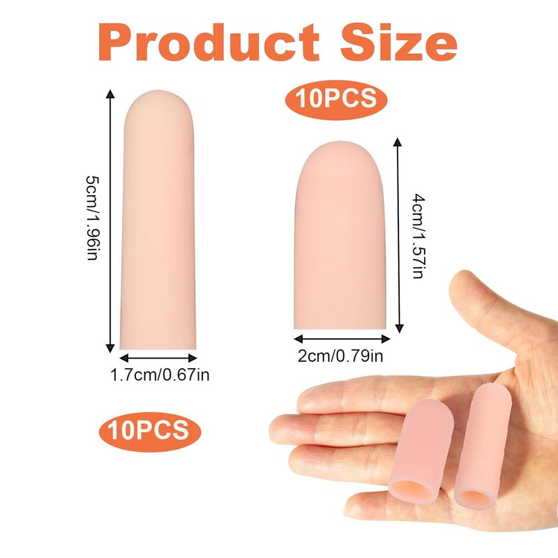 NVTEGR 20 Pcs Silicone Finger Protectors, Finger Protectors, Finger Cots for Dry Skin, Finger Protector for Finger Cracking, Wound, Hand Eczema, Finger Arthritis and More (2 Size, Nude) - Image 2