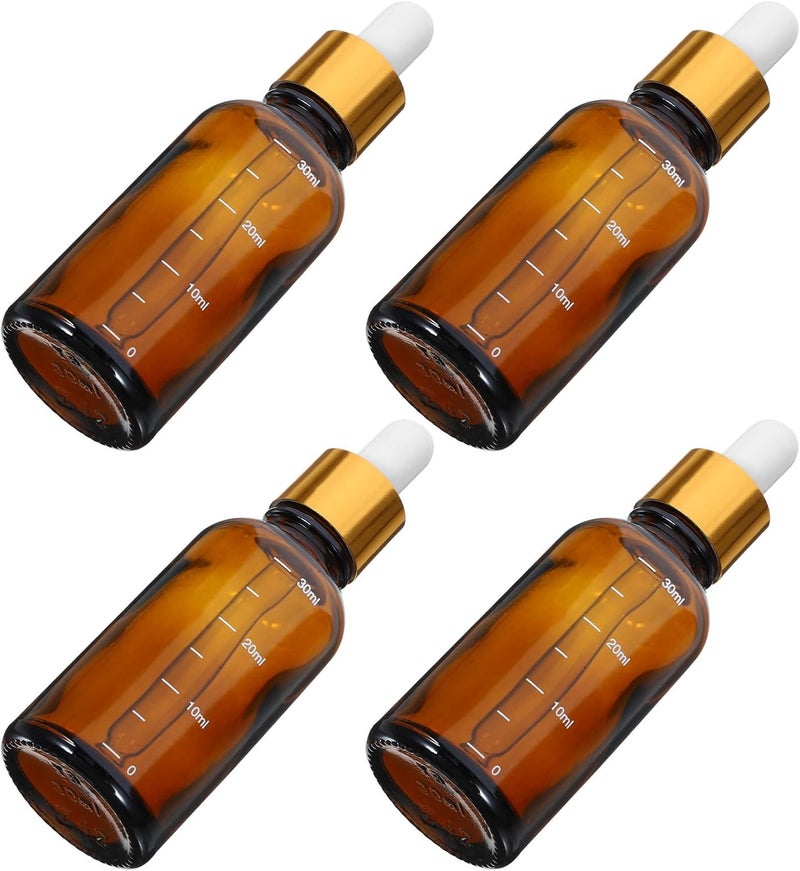 MAGICLULU 4pcs 30ml Amber Dropper Bottles with Measurement for Essential Oils Travel Use Leak-resistant Eye Dropper Containers - Image 1