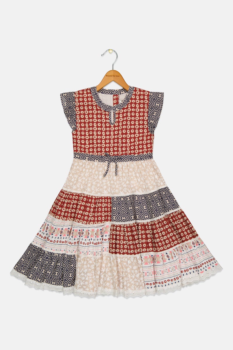 Willow & Whistle Toddlers Girl Allover Print Ruffle Sleeve Dress, Multicolor - Image 2