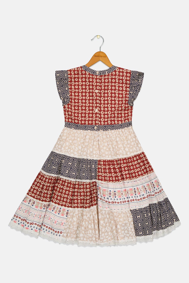 Willow & Whistle Toddlers Girl Allover Print Ruffle Sleeve Dress, Multicolor - Image 3