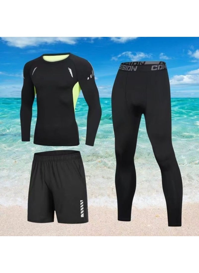 Generic - Body Swimsuit Men's Swimming Trunks Long Summer Quick-drying Sunscreen Long Sleeve Trousers Split Hot Spring Beach Surfing Snorkeling Factory-Color:❥☆#∝〃★Cx Printed Short Sleeves + Reflective Shorts + Black Tight Trousers☆❥-Size:❥☆S 【 40-50kg 】☆❥ - Image 1
