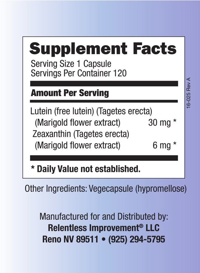 Relentless Improvement Lutein Zeaxanthin 120 vegi-Capsules Natural Source No Fillers 100% Pure Active Material - Image 3