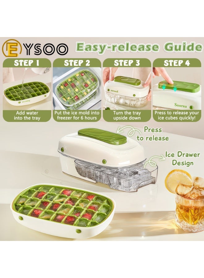  إيسو EYSOO صواني مكعبات ثلج 32 شبكة صواني ثلج للمجمد سهلة الإطلاق قوالب مكعبات خالية من ثنائي الفينول أ مع حاوية تخزين (أخضر) - Image 3