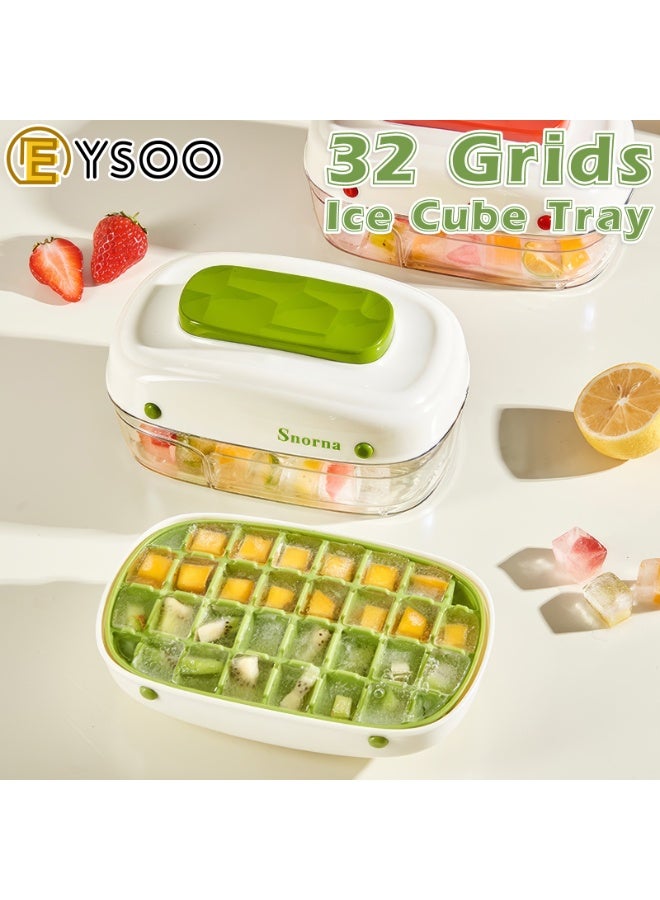  إيسو EYSOO صواني مكعبات ثلج 32 شبكة صواني ثلج للمجمد سهلة الإطلاق قوالب مكعبات خالية من ثنائي الفينول أ مع حاوية تخزين (أخضر) - Image 4