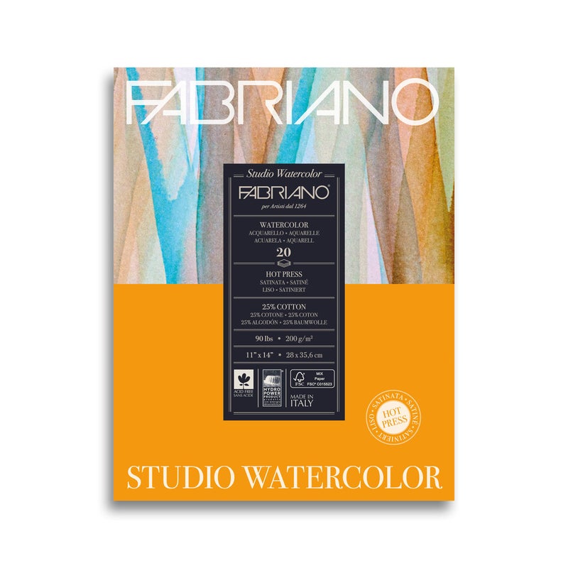 Fabriano Studio Watercolor Pad HotPress 11 x 14 90 lb 20 Sheets