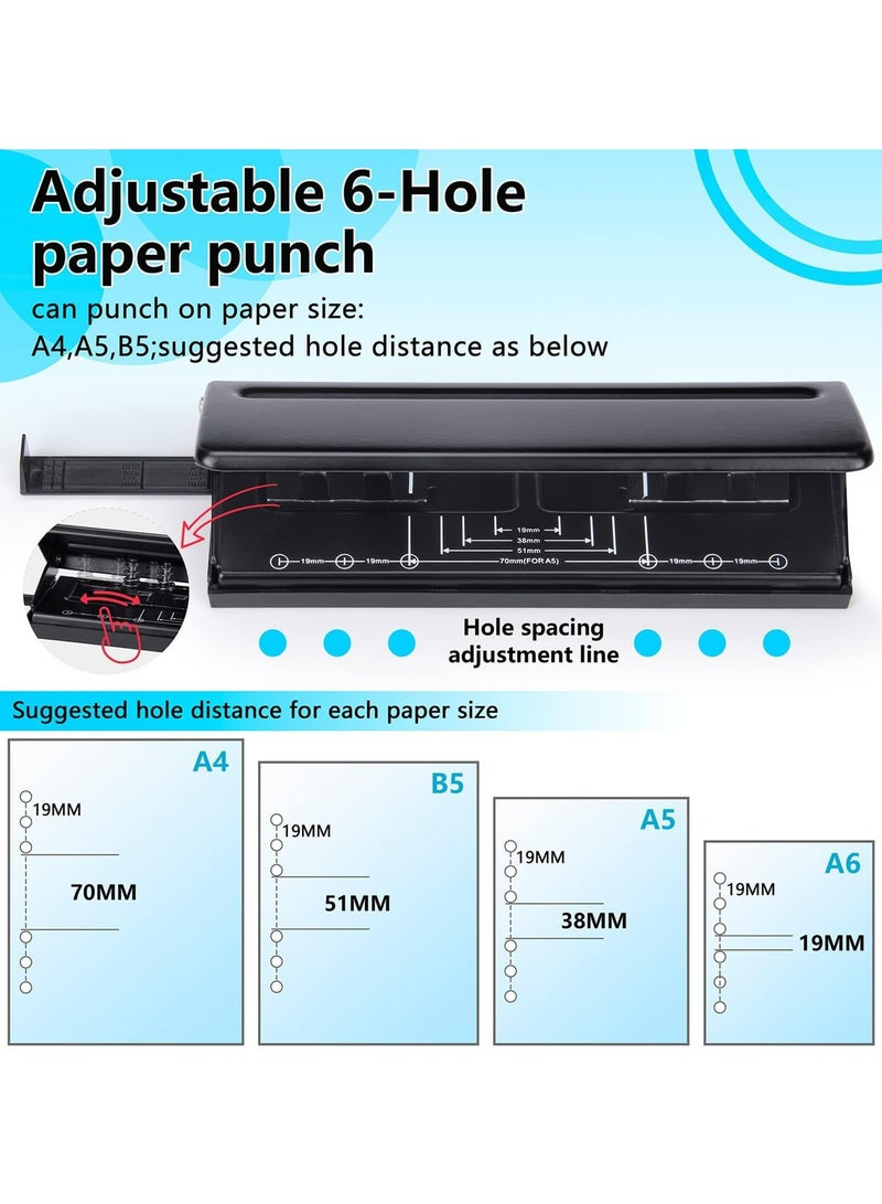 CMGTYYD 6-Hole Punch, Binder Hole Puncher with Non-slip Base, Portable A5 Hole Punch, Adjustable Paper Puncher with Positioning Mark, Daily Paper Puncher for Planner, Agenda, Binder Refill Pages - Image 3