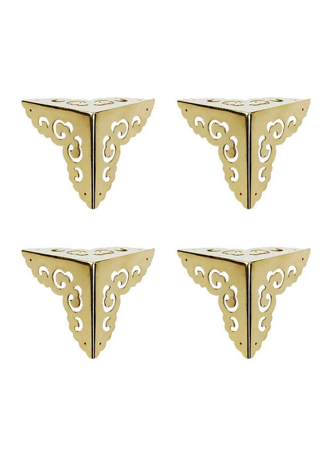 Tiazza 4Pcs Vintage Pure Brass Hollow Cloud Pattern Corner Protectors Antique Hardware Desk Edge Wooden Jewelry Gift Box Cabinet Three Sides Full Encase Corner Guard Gold Tone - Image 1