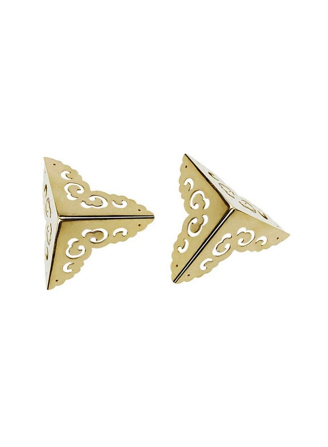 Tiazza 4Pcs Vintage Pure Brass Hollow Cloud Pattern Corner Protectors Antique Hardware Desk Edge Wooden Jewelry Gift Box Cabinet Three Sides Full Encase Corner Guard Gold Tone - Image 3