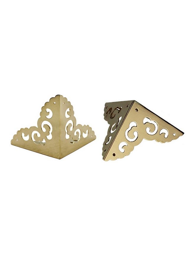 Tiazza 4Pcs Vintage Pure Brass Hollow Cloud Pattern Corner Protectors Antique Hardware Desk Edge Wooden Jewelry Gift Box Cabinet Three Sides Full Encase Corner Guard Gold Tone - Image 2