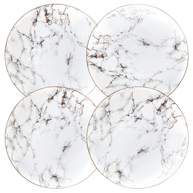 SLIGHT GOLD INLAY FASHION NORDIC MARBLE DESIGN PORCELAIN DINNER PLATES SET OF 4 SLIGHT GOLD 10 INCHES