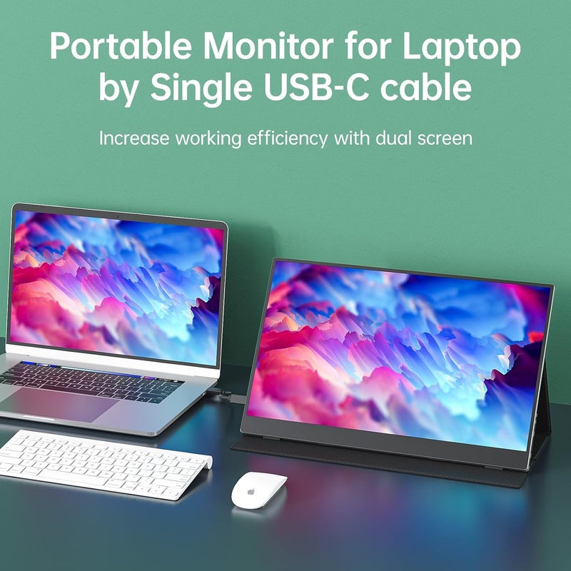 cocopar Portable Monitor 15.6 Inches 1080P FHD 60Hz 85% sRGB Travel Monitor with Speaker mini HDMI USB-C Second Screen for Laptop MacBook Surface PC Xbox PS4/5, VESA Mountable, with Cover - Image 2