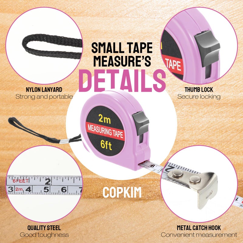 Copkim 50 Pcs 6 FT Mini Tape Measure Retractable Bulk Small Measuring Tape Pocket Size Measurement Tool for Operation Christmas Items Party Favor Gifts Stuffers for Men(Pink) - Image 3