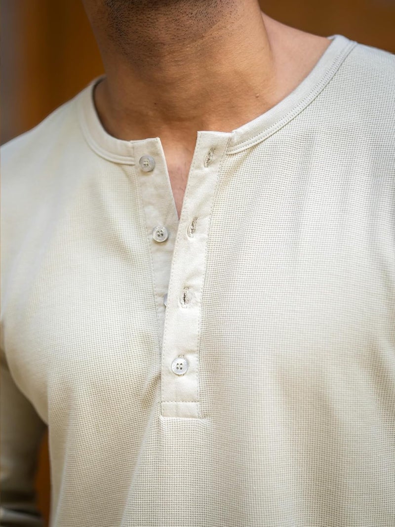 Maniac ||Mens ||Solid|| Waffle Texture|| Henley Neck ||Full Sleeve||Cotton ||T-Shirt - Image 5