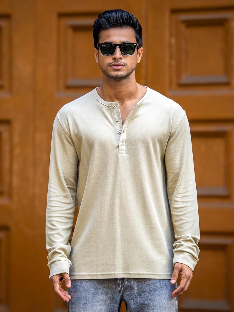 Maniac ||Mens ||Solid|| Waffle Texture|| Henley Neck ||Full Sleeve||Cotton ||T-Shirt - Image 2