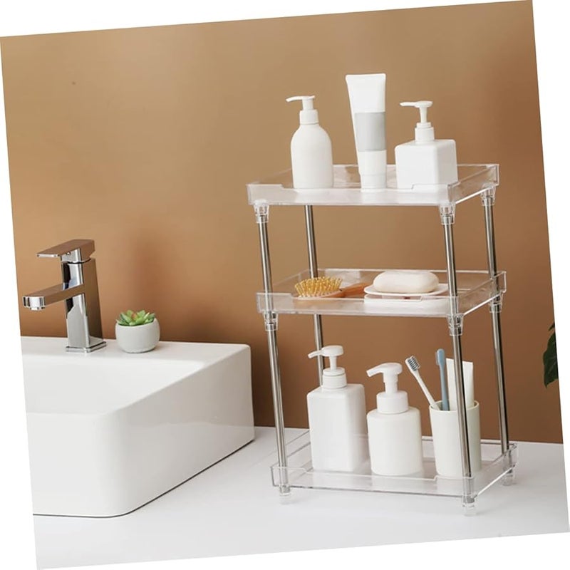 Ciieeo صينية متعددة الطبقات لطاولة الزينة، رف منظم للحمام مقاس 32×18×48 سم، منظم عطور متين - Image 3