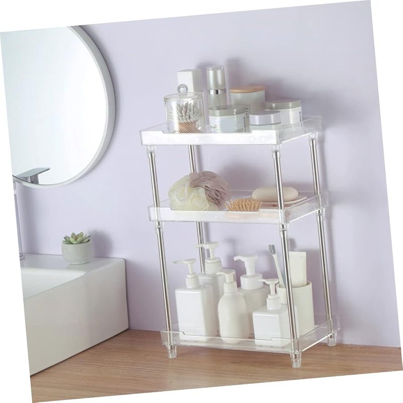 Ciieeo صينية متعددة الطبقات لطاولة الزينة، رف منظم للحمام مقاس 32×18×48 سم، منظم عطور متين - Image 4