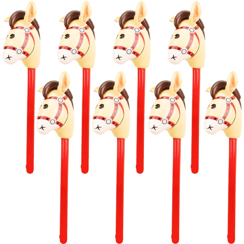 Haconba 8 Pieces 40 Inch Inflatable Stick Horse Inflatable Cowboy Cowgirl Horse head Stick Pony Stick Balloon for Christmas Birthday Theme Parties Home Decoration - Image 3