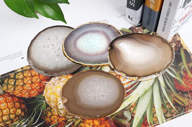 JIC Gem Natural Sliced Agate Coaster with Rubber Bumper Set of 4 (3.5-4", Natural) - Image 1