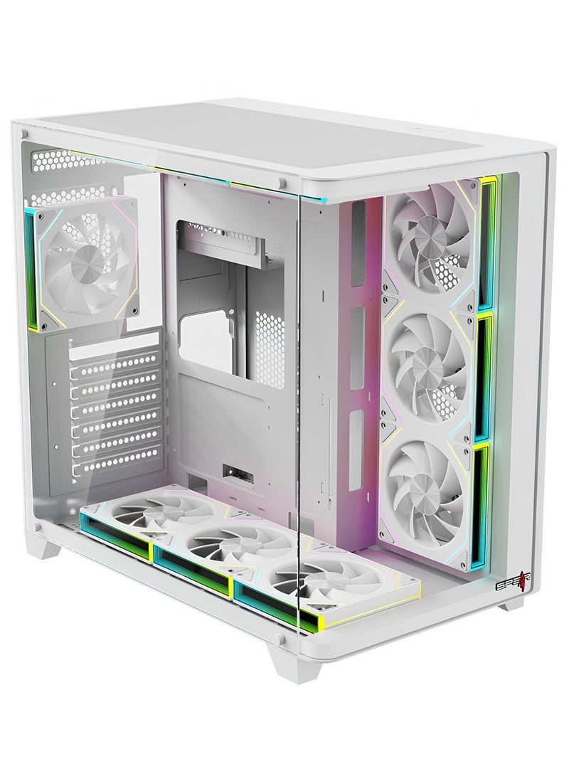 Spear Pc COVID 55 Professional Gaming ATX PC Case – Curved Design, Glass Side Panel, with 7 Pre-Installed ARGB Fans - White - Image 1