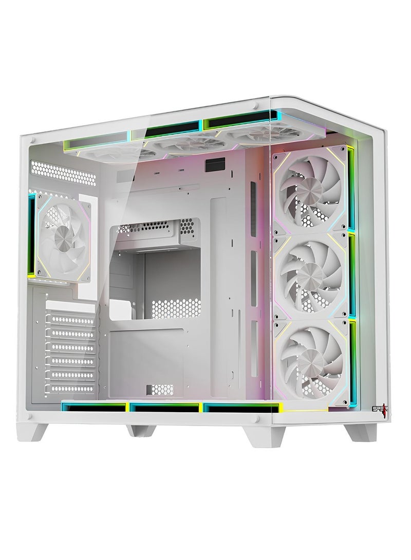 Spear Pc COVID 55 Professional Gaming ATX PC Case – Curved Design, Glass Side Panel, with 7 Pre-Installed ARGB Fans - White - Image 2