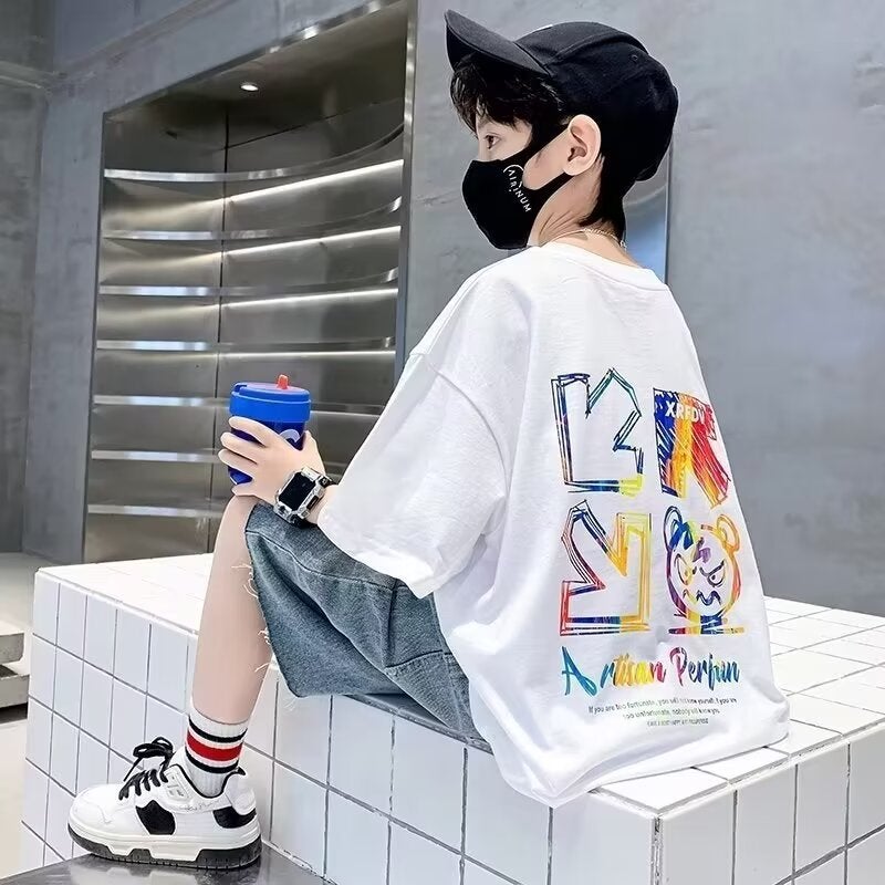 Short-Sleeved T-Shirt Children'S Trendy Printed Loose Half-Sleeved T-Shirt Base Shirt Top - Image 1