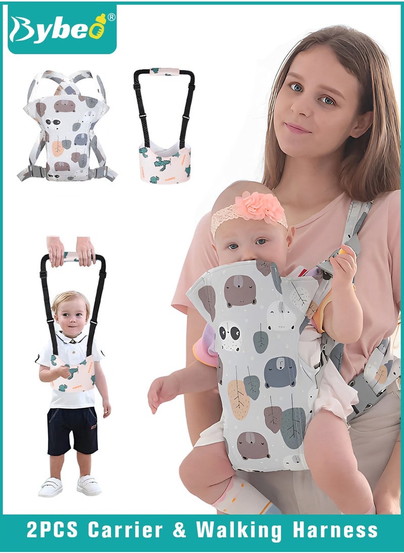 Bybeo - 2 PCS Baby Wrap Carrier And Baby Walking Harness, Front Facing/Back Infant Carriers for Newborn to Toddler 0-15kg, Multifunctional Baby Walker Assistant Belt One Size Fits All - Image 1