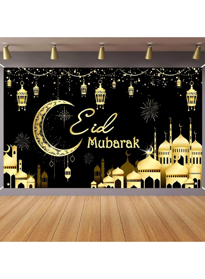 NIBEMINENT Ramadan Mubarak Door Cover Ramadan Decorations for Home, Large Eid Mubarak Ramadan Backdrop with Moon Castles Sign for Muslim Indoor Outdoor Decor Party Supply 180*110cm  - Image 1