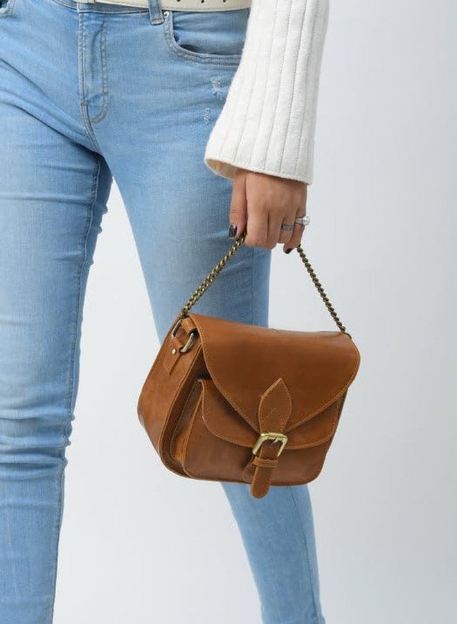 MaheTri Molina Leather Satchel | Women’s Sling Satchel - Full-Grain Buffalo Leather Crossbody Bag | Handcrafted Vintage Purse in Tan Brown/Green (Tan Brown) - Image 5