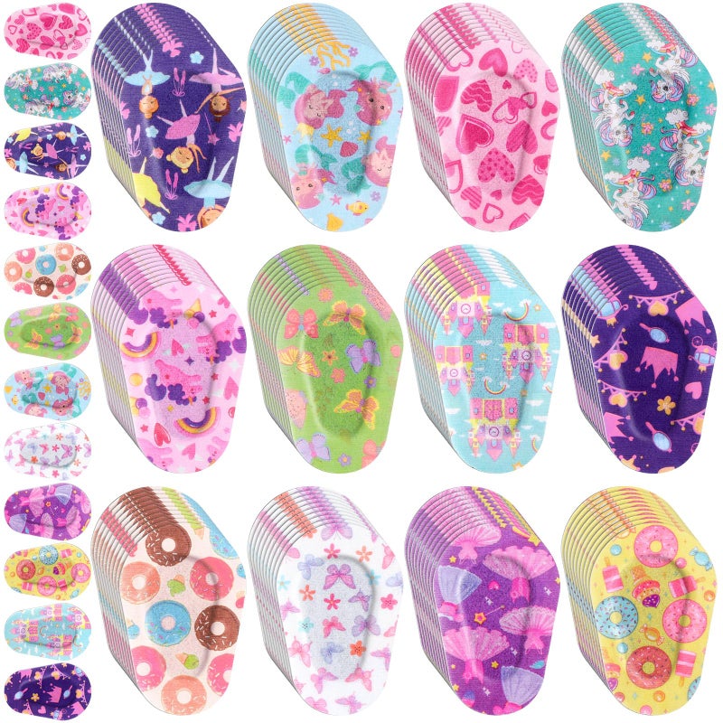 Panelee Panelee 120 Pcs Adhesive Eye Patches for Kids Girls Toddler Eye Patches Bulk Breathable Material Light Blocking Cotton Colorful and Fun Designs Adhesive Bandages for Girls 12 Styles 
